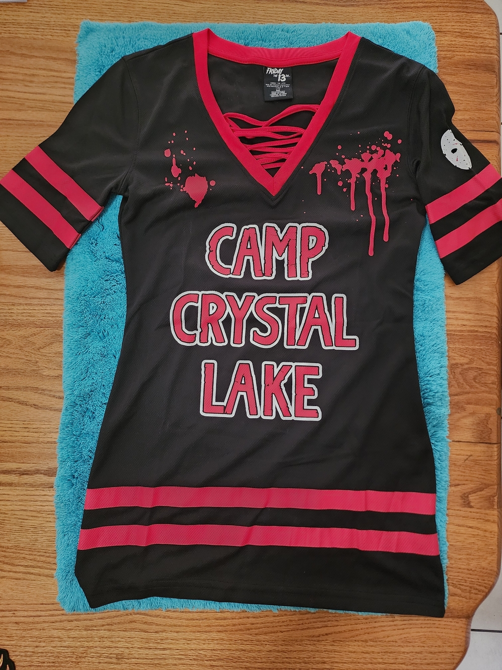 Camp Crystal Lake Black & Red Lace-Up V-Neck Mini Dress J. Voorhees Halloween